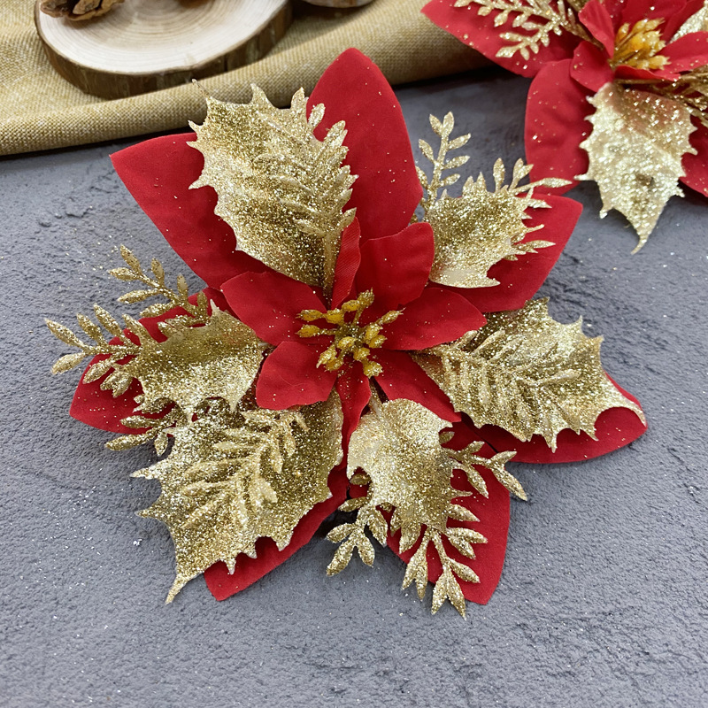 Christmas Simulation Flower Gold Powder Hollow Three-Dimensional Flower Christmas Pull Garland Decoration Accessories Wedding Festival Scene Layout details Picture