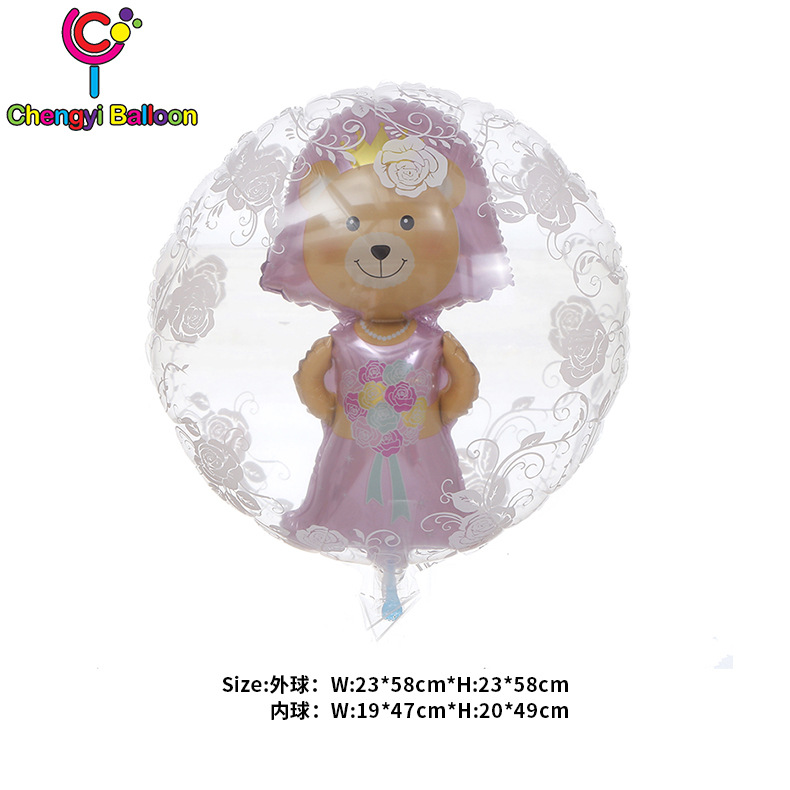 Cross-border bear, bride and groom, aluminum film balloon, ball within ball, wedding, proposal, declaration of love, flower boy ball, bouquet, party decoration Application Scenario