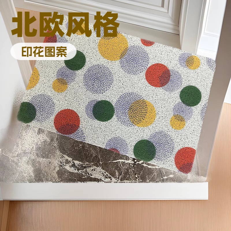 北欧彩色脚垫玄关阳台平底刮泥垫客厅PVC印花地毯浴室吸水丝圈垫跨境出口【沐清】防滑垫水晶绒地垫家用厨房浴室吸水防滑地垫防