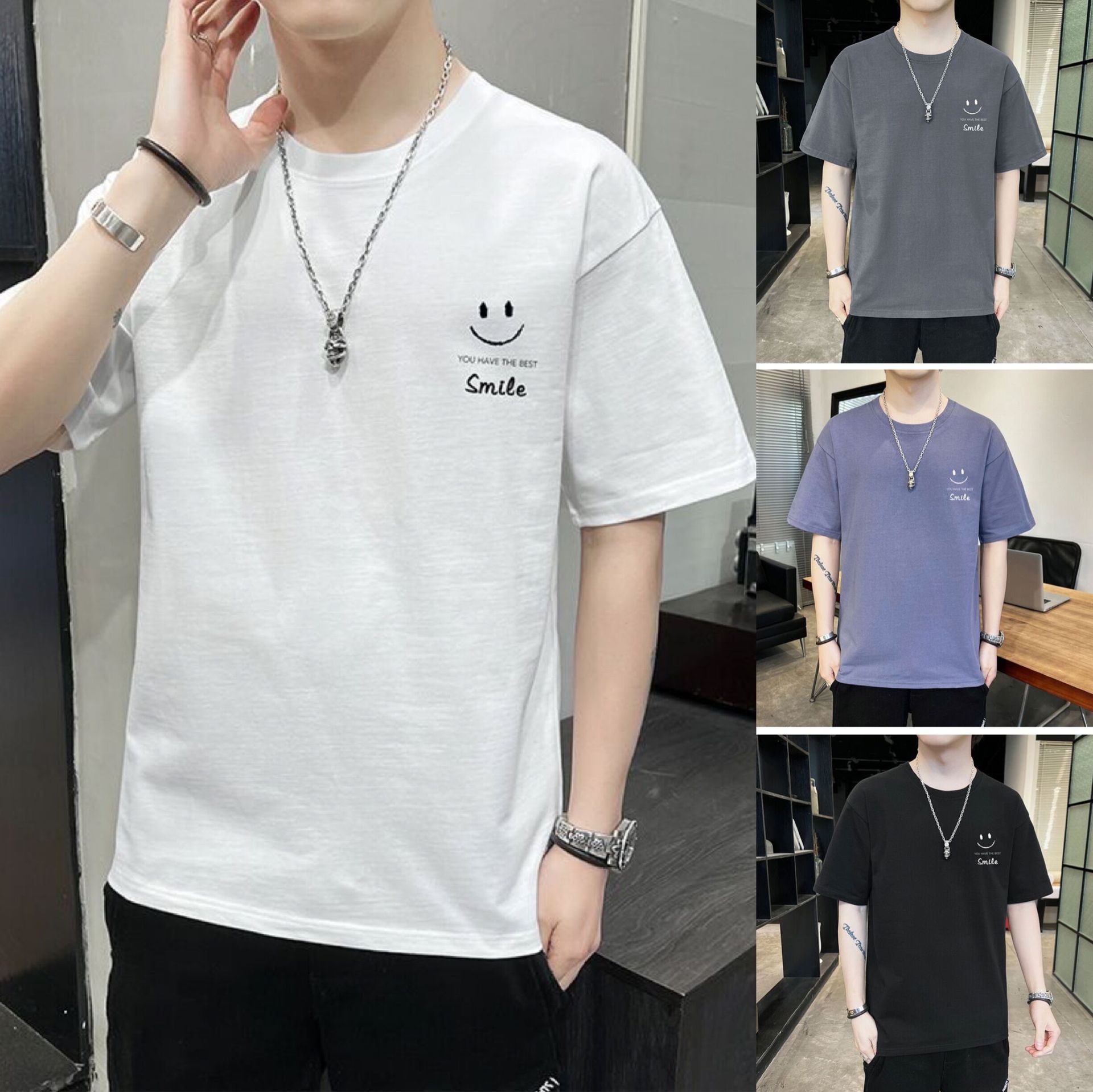Short-sleeved T-shirt for men, pure cotton summer new style men's half-sleeved T-shirt for men, Korean style trendy summer wear, fashionable upper garment details Picture