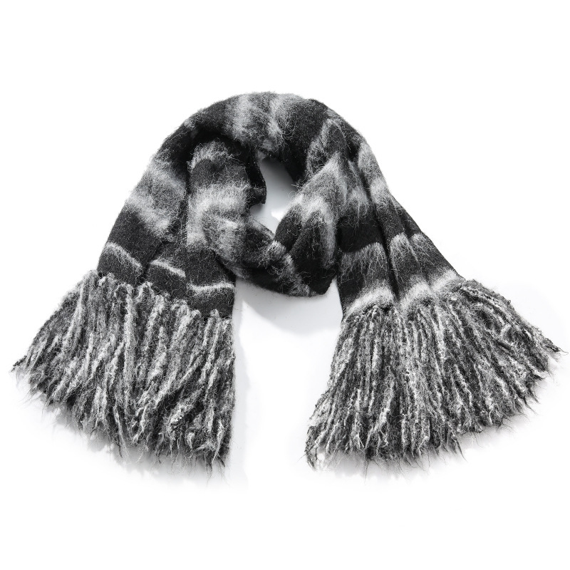 New alpaca long hair knitted woolen scarf with jacquard stripes and customizable patterns, high-quality winter thickened version Item Picture