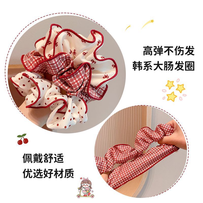 Ankela red headwear, children's large intestine ring, no hair damage, girls' hair tie, girls' bun hairstyle, high elasticity hair ring Application Scenario