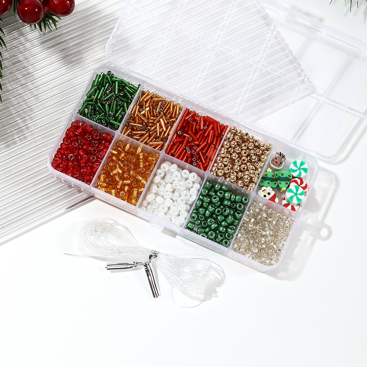 A Christmas glass bead soft clay DIY set box, handcrafted jewelry accessories, children's educational toys Specification image