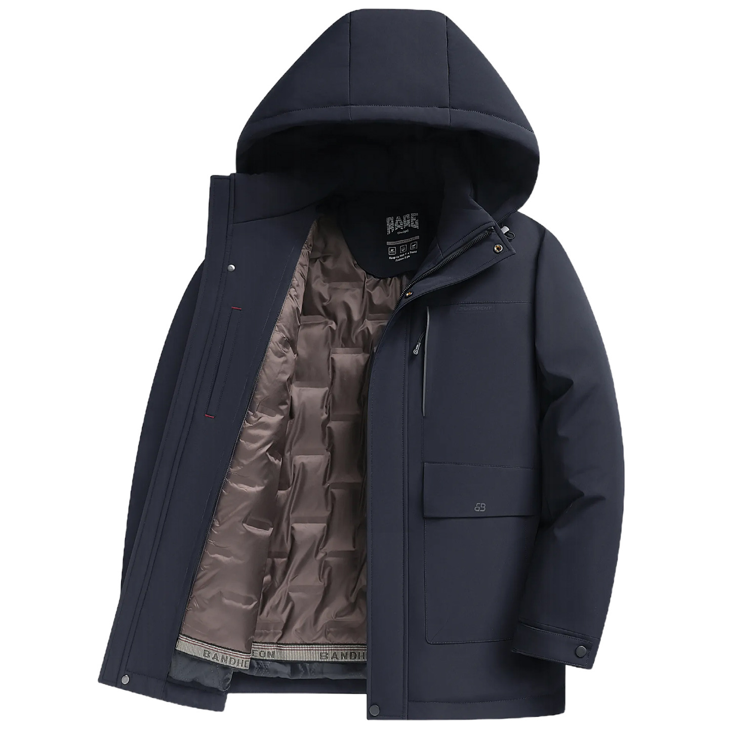 Thick down jacket for middle-aged men in winter, detachable inner liner hooded jacket, warm winter clothing for middle-aged and elderly people