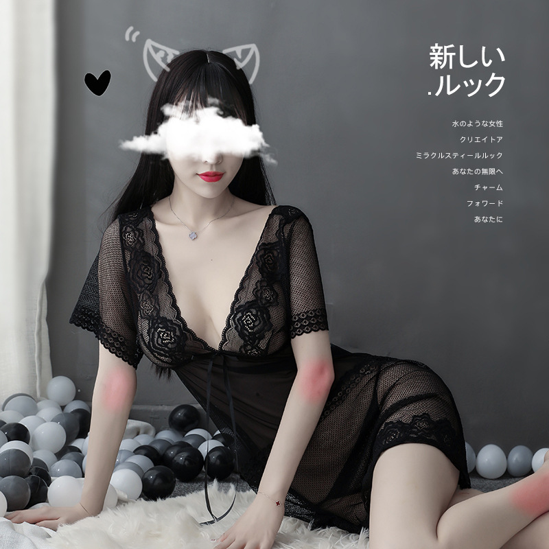 纯欲网纱诱惑睡裙浴袍宽松透视睡衣女薄款透气迷人性感睡衣夏