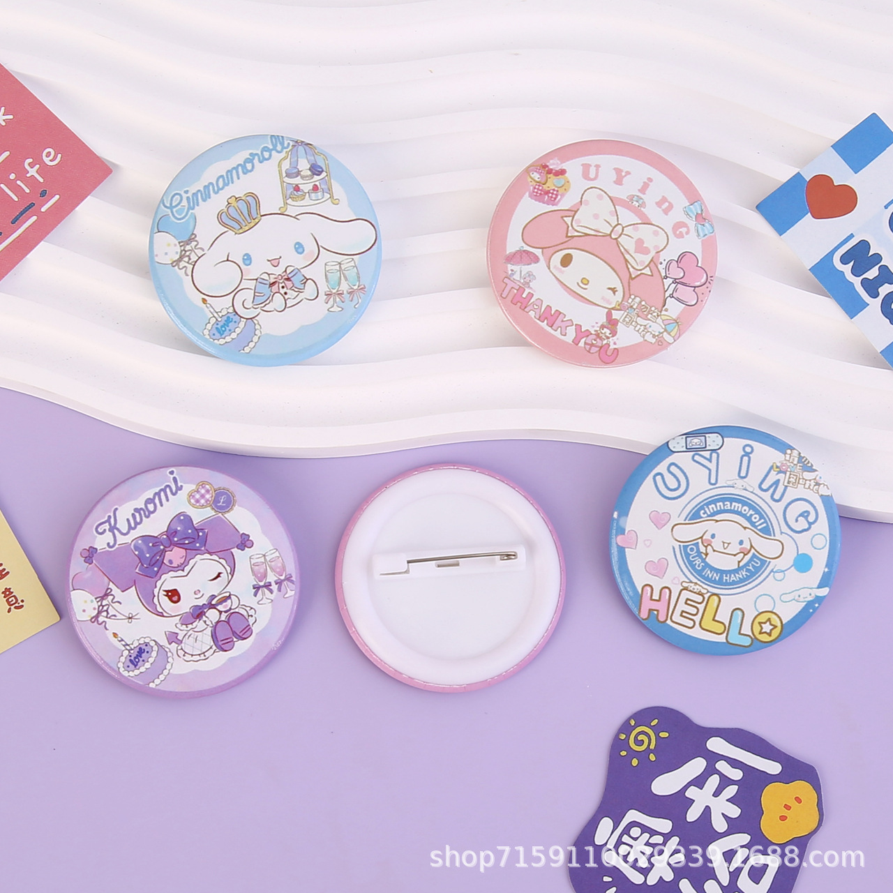Smudge Sanrio Kulomi Tinplate Badge Cute Laurel Dog Brooch Student cartoon Badge Bag pendant details Picture