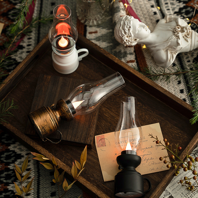 Christmas Retro Light Electronic Kerosene Lamp Tabletop Decoration For The New Year Halloween Oil Lamp Scene Decoration details Picture
