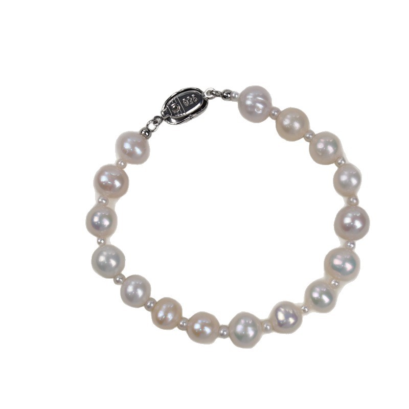 Natural freshwater pearl bracelet, bright white nearly round pearl bracelet, versatile for daily use. Original design, simple pearl bracelet Item Picture