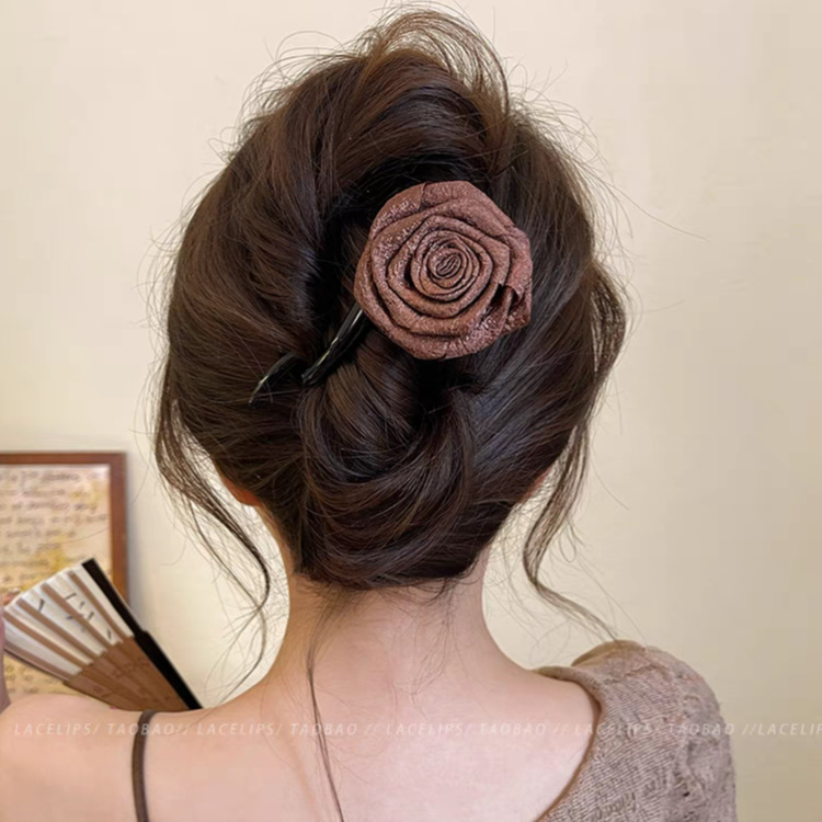 High-end rose flower twist clip for women 2025 new style, back head straight clip, grab clip, versatile hair clip and hair accessory Specification image