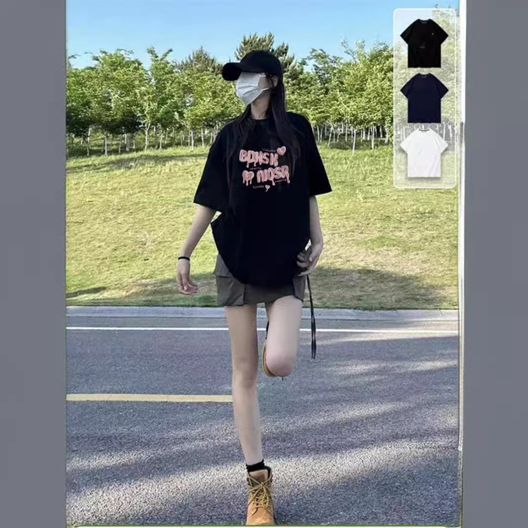 女装精梳纯棉短袖t恤女美式短袖女t恤潮牌正肩上衣短袖女220克棉