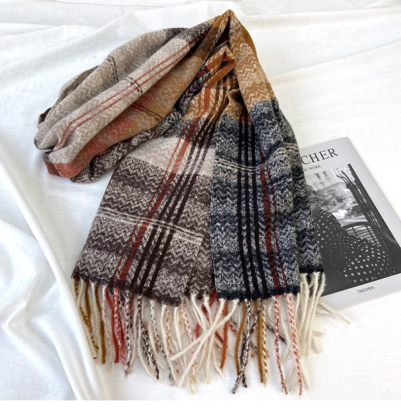 围巾女秋冬季跨境高级感仿羊绒格子流苏披肩学生加厚保暖围脖批发详情7