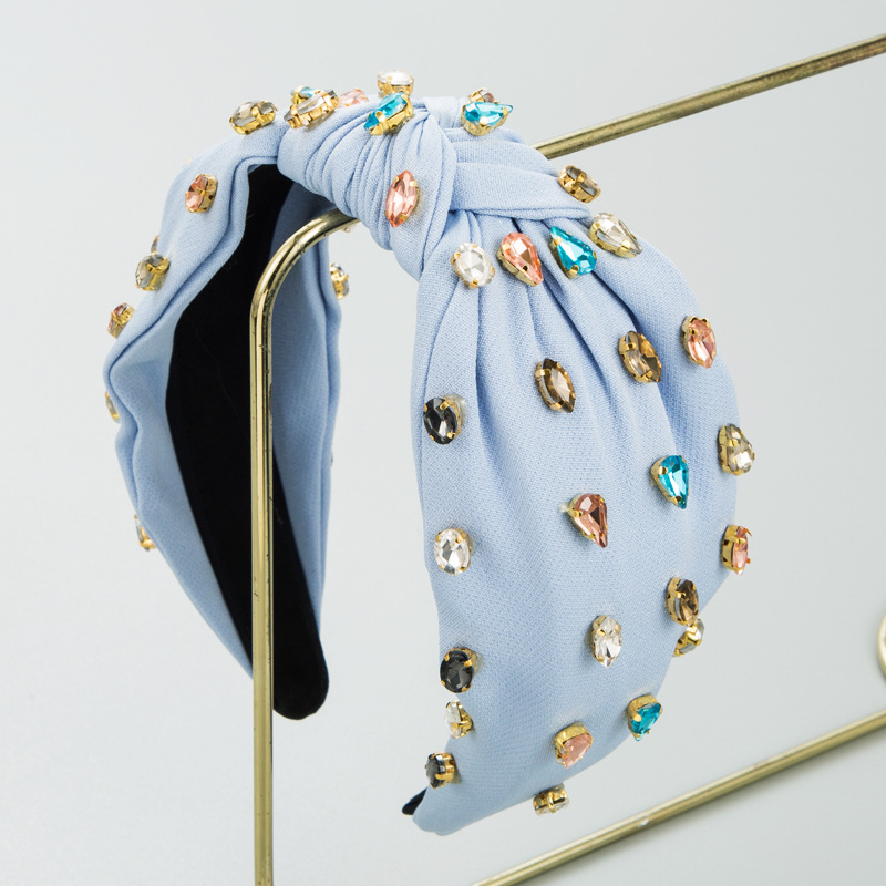Hairband Europe And The United States New High Quality Cloth Full Drill Hoop Female Knotting Multi-Color Fashion Wide Edge Head Hoops Hair Accessories Foreign Trade Specification drawing