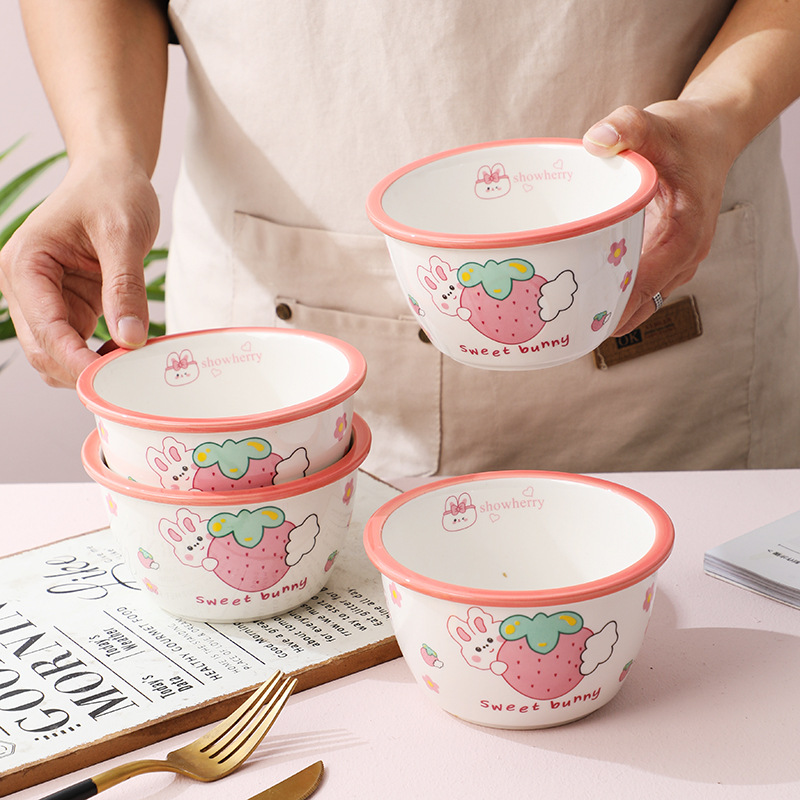 Fresa cute conejo rosa moe cerámica 4.7 "arroz arroz bowl bowl ensalada bowl vajilla estilo chino underglazed color Application Scenario