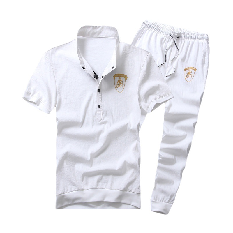 The 2021 Men's Summer short-sleeved ice Silk Set is a sporty, fashionable, casual outdoor fitness Korean-style set with multiple colors to choose from Item Picture