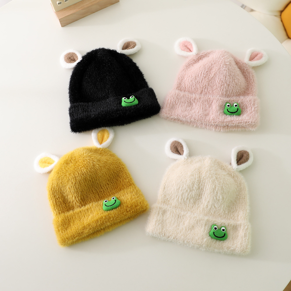 Baby Hat Autumn And Winter Super Cute Frog Baby Furry Hat For Boys And Girls Cute Cold Warm Pullover Hat Specification drawing