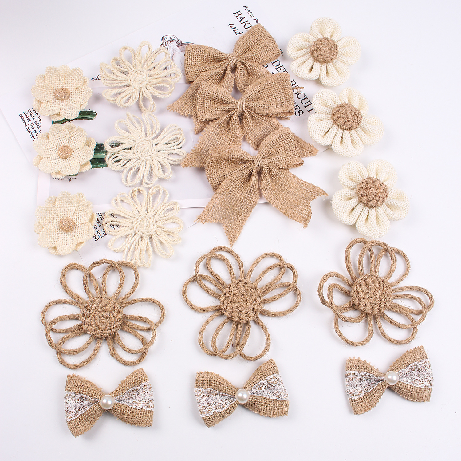 18 cross-border best-selling floral linen bows, DIY hand-woven linen flowers, retro scene decoration items Specification image