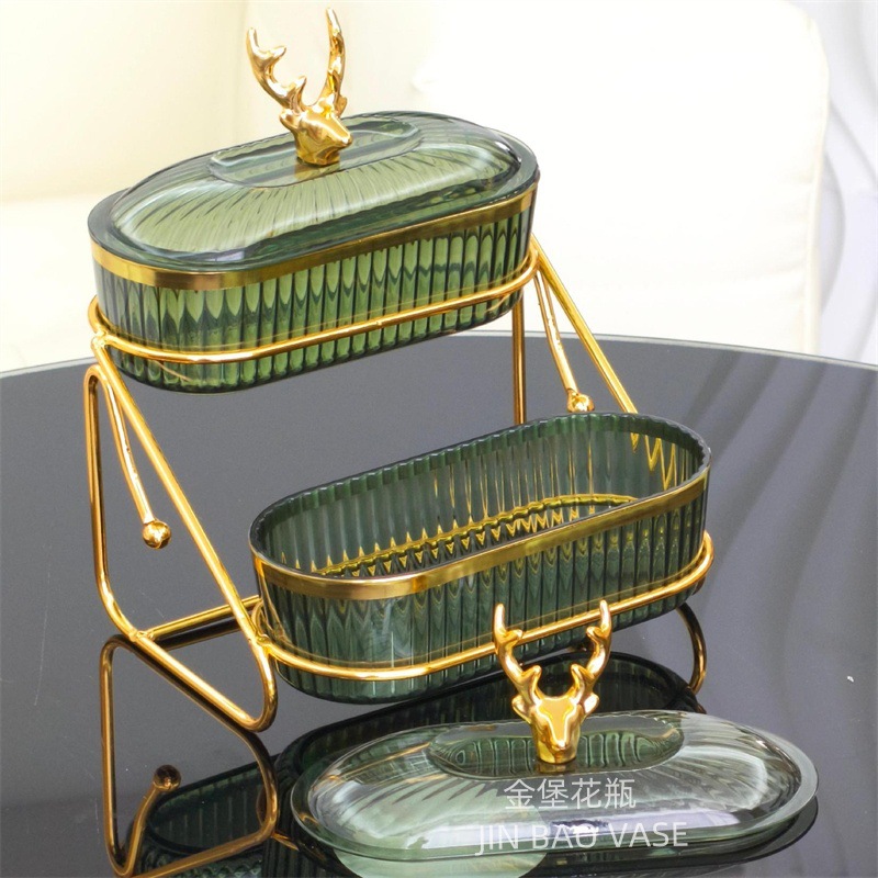 2025 New popular diamond plastic transparent fruit plate with lid for home living room coffee table decoration, multi-layered fruit plate details Picture