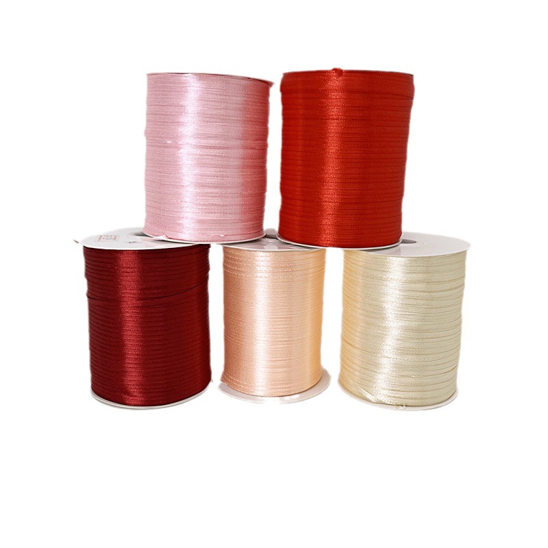 3mm ribbon, roll-tied balloon, helium rope, solid color satin birthday flower arrangement gift box, red ribbon, thin Item Picture