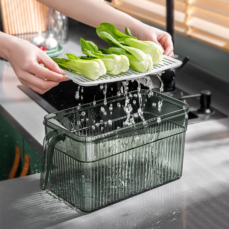 Refrigerator food preservation box with lid and handle, kitchen storage box, plastic PET large-capacity transparent storage box