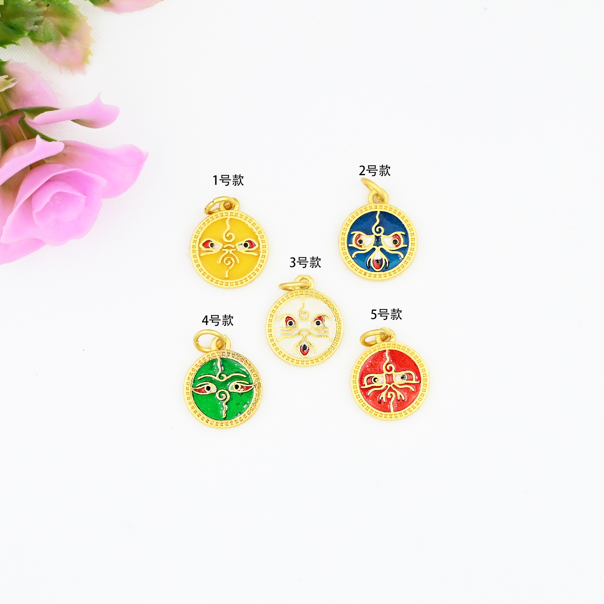 Ancient Gold Color Dripping Oil Pendant Enamel Color Five Way God Of Wealth Separated Beads Pendant Diy Bracelet Necklace Jewelry Accessories Specification drawing