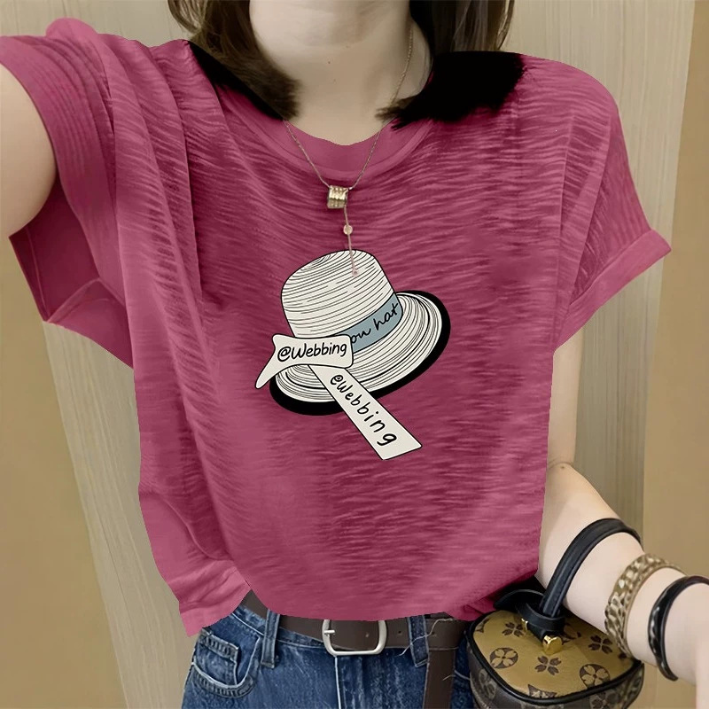 2026 Summer New loose and slimming cartoon print T-shirt, ins Korean style versatile bamboo cotton women's short-sleeved top Specification image