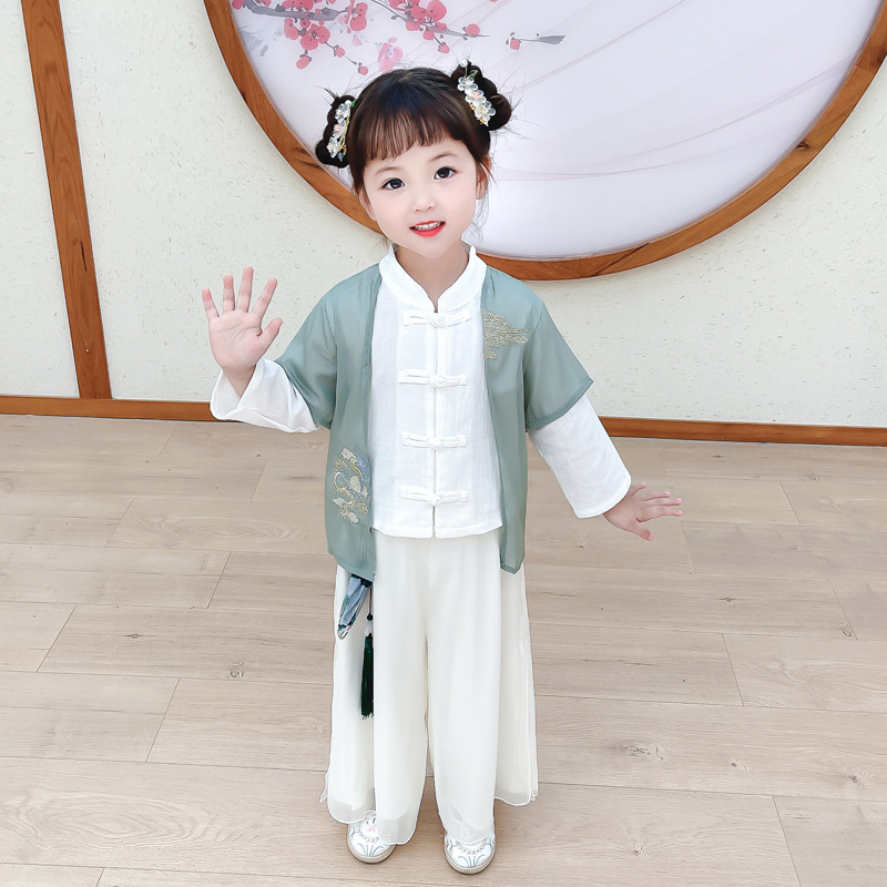 汉服男童短袖中国风/男童汉服/唐装儿童夏季中国风/裙子女童短袖中国风/汉服男童中国风产品图