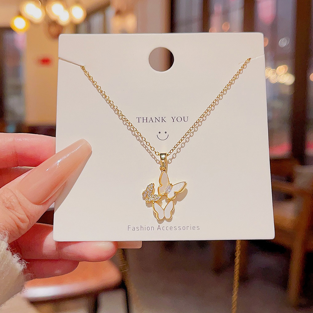 Sweet Butterfly Necklace Female Full Diamond Gentle Pendant Explosive Jewelry Niche High-Grade Light Luxe Titanium Steel Clavicle Chain Specification drawing