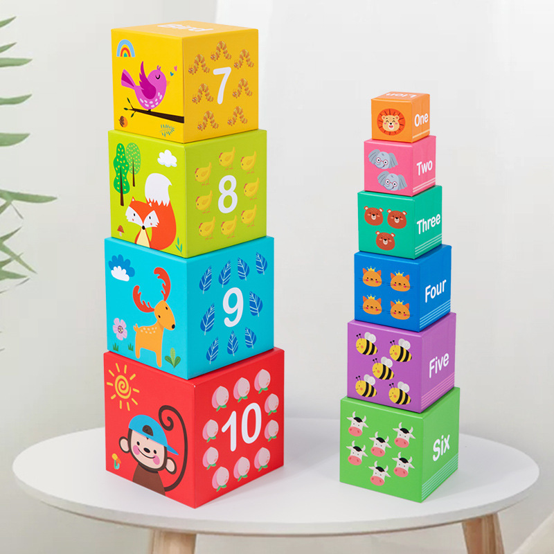 Wooden advanced digital set box building blocks for children, kindergarten early education, geometric shape jigsaw puzzles, stacked high-intelligence toys