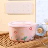 A high-quality, aesthetically pleasing, hand-painted flower-shaped ceramic instant noodle bowl from the pastoral series is a birthday gift for girls in student dormitories details Picture