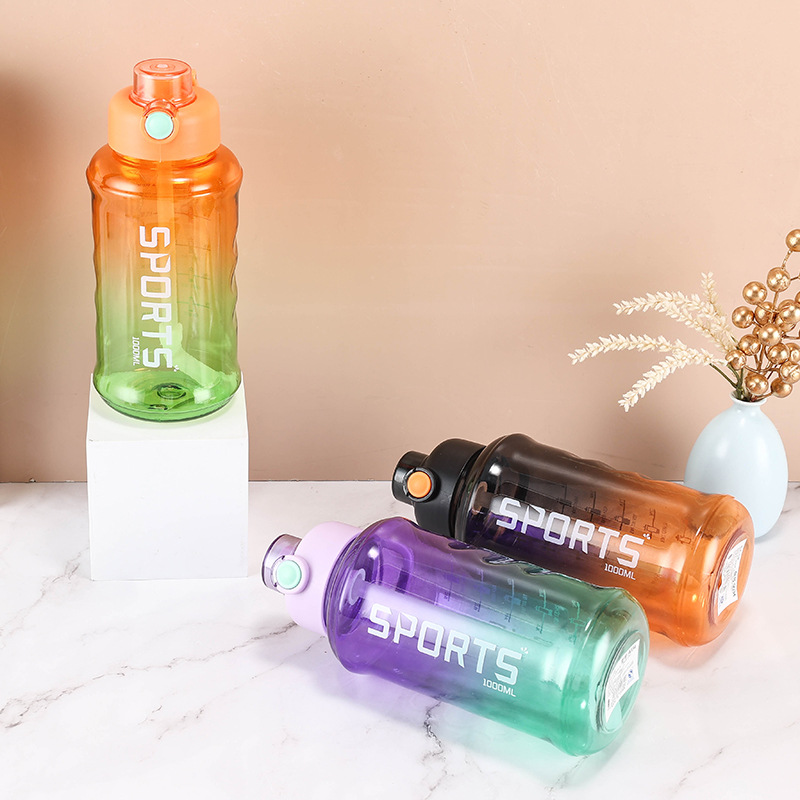 Creative large-capacity, simple and spring-lid water bottles for men and women, new summer water cups, double-mouthed straw cups