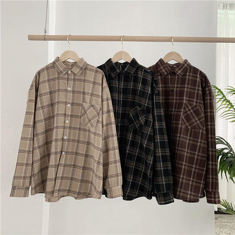 Retro mid-length checked shirt for women, long-sleeved Hong Kong-style loose plus-size women's wear, Korean style spring outerwear student top Specification image