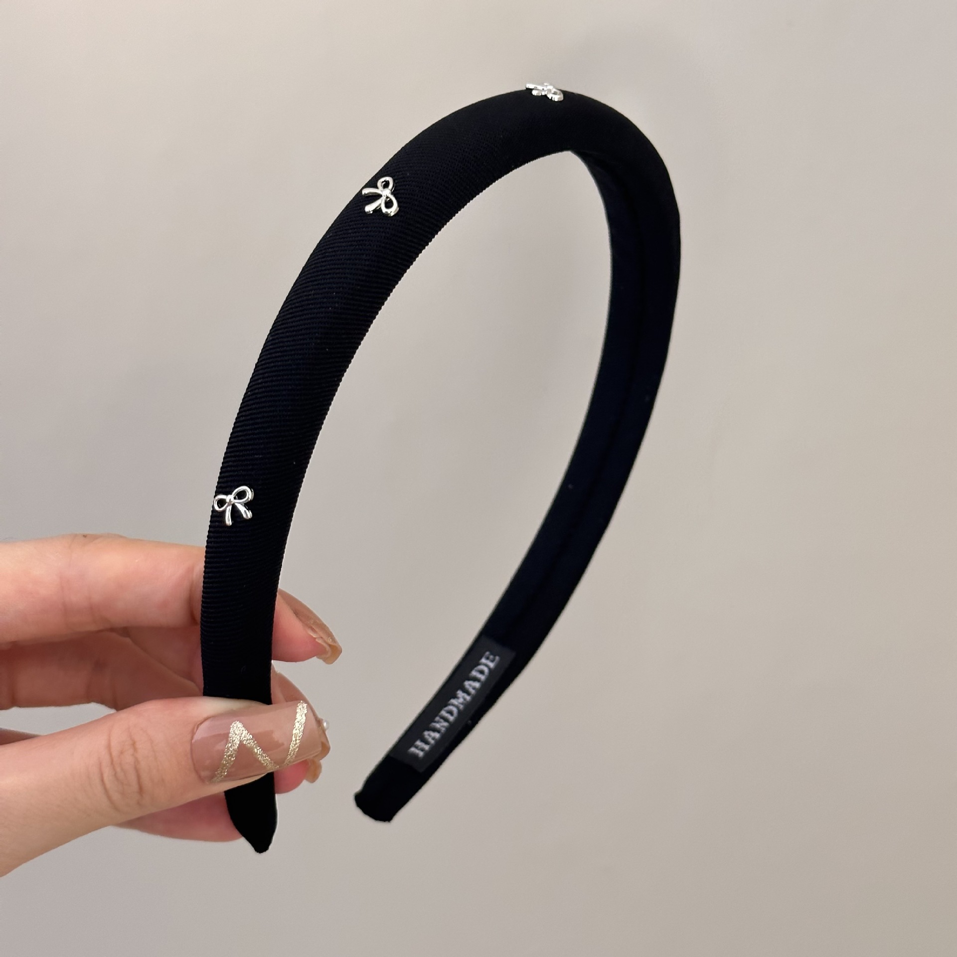 New Korean-style narrow style silver bow solid color fabric sponge high head band headband for women pic 6