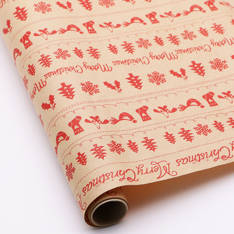 New yellow kraft paper packaging paper, 6-color printed Christmas gift paper, gift paper available for cross-border customization details Picture
