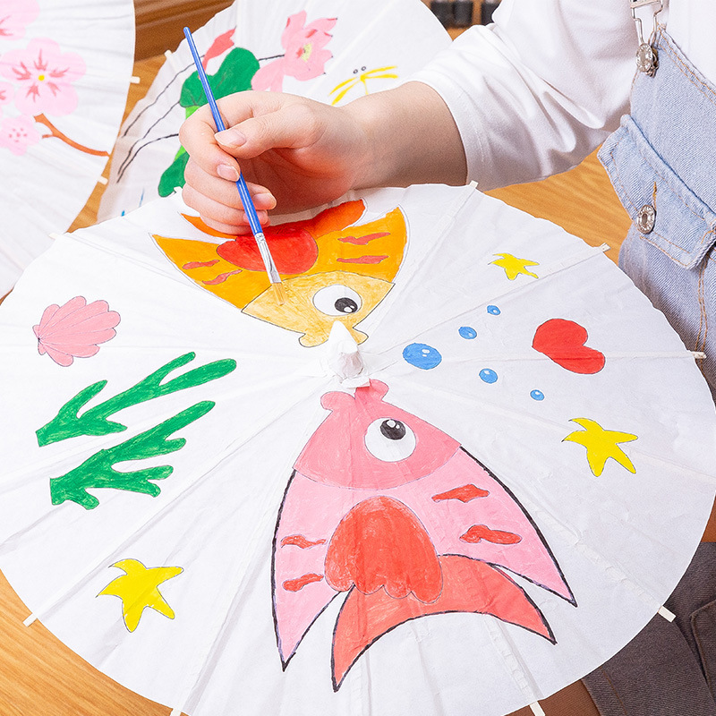 空白油纸伞diy手工绘画伞材料幼儿园创意儿童手绘涂鸦涂色小雨伞详情图5
