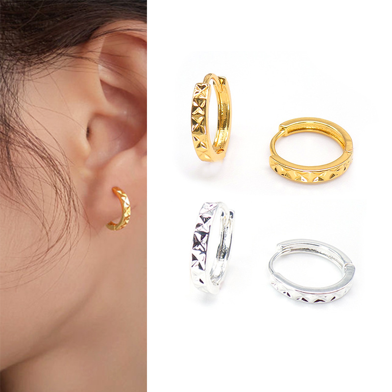 欧美时尚菱形耳扣 黄铜镀金银色时尚气质批发耳环耳圈耳饰品