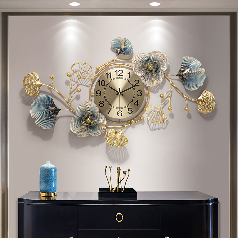 Cross-border new Chinese-style wall clock, living room creative clock, Ginkgo fashionable clock, household silent clock, grand clock, wall watch details Picture