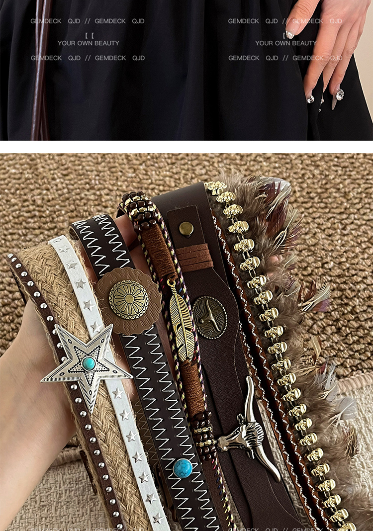 Bohemian brown woven waist chain for women 2026, new retro ethnic style waist belt and rope decoration, waist accessory pic 9