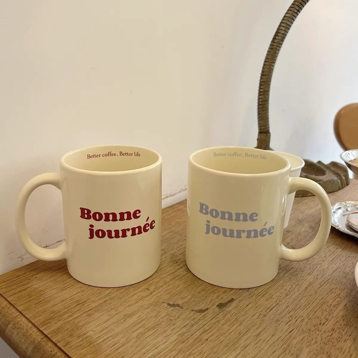 Couple French ceramic cups, ins style, high appearance level - mugs, heat-resistant best friend cups, milk cups, coffee cups Specification image