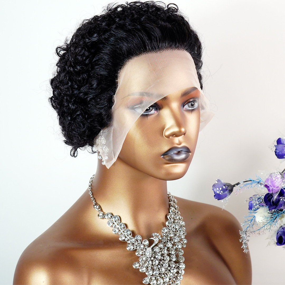 Foreign trade curly Hair 13X1 lace real Human hair Wig Pixie Cut Human Hair Wig Elf wig Specification image