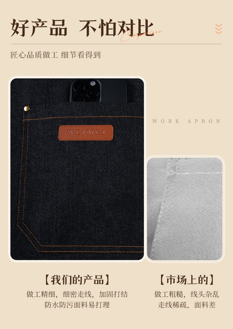 餐饮火锅服务员工作围裙印字超市水果店咖啡厅奶茶水果店牛仔围腰详情3