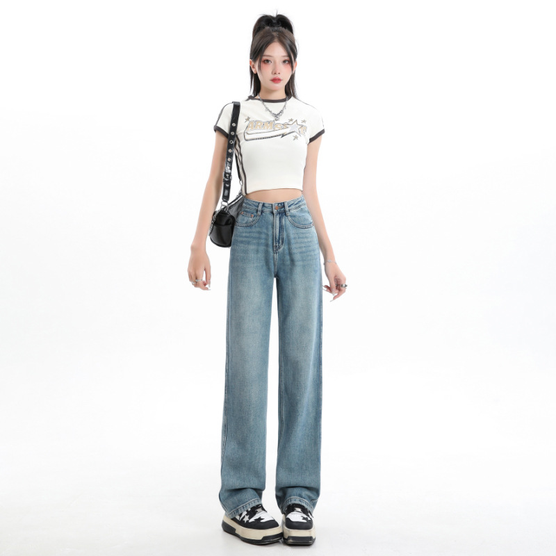 Straight Leg Jeans Women Summer Thin High-Waisted Thin Thin Narrow Version Of Loose Draping Mop Wide-Leg Trousers Women details Picture