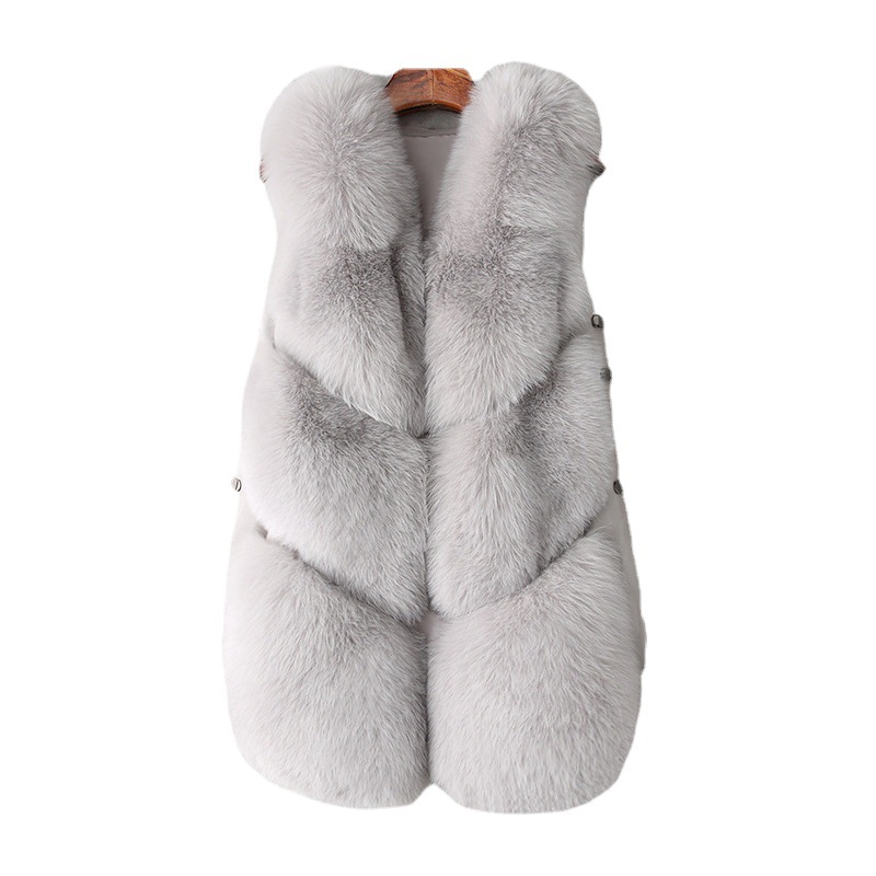 Factory-wholesale faux fox fur vest for winter, mid-length women's faux fur warm vest Item Picture