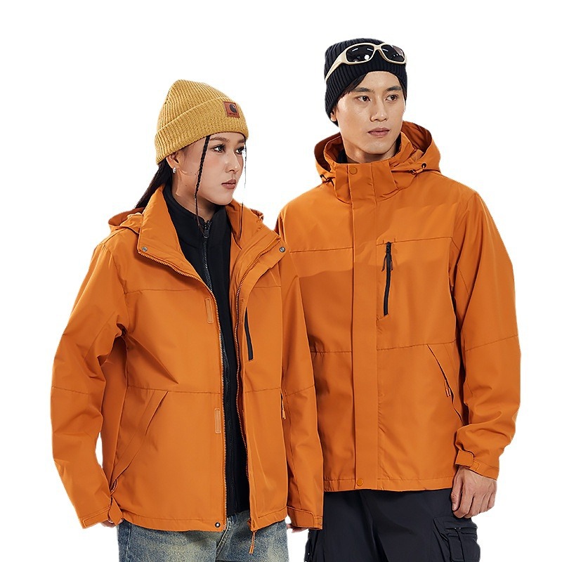 Customized women's three-in-one down jacket and men's outdoor camping windproof and waterproof work clothes of the same style as Bai Xhe Item Picture