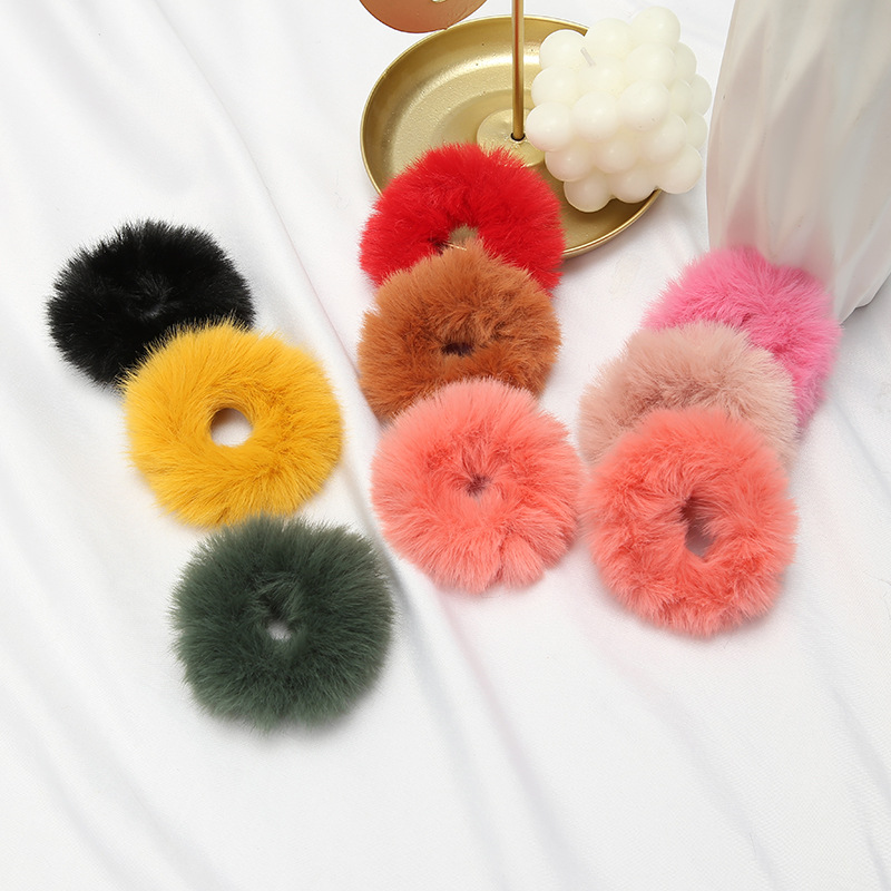 Autumn and winter colorful plush hair bands, children's hair ties, Korean candy-colored trendy elastic rabbit-like plush hair accessories for women details Picture