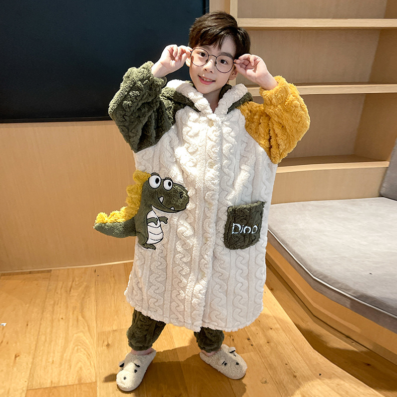 Children's Pyjamas Autumn/Winter Thick Warm Flannel Boy's Coral Velvet Set Large Boys' Home Wear