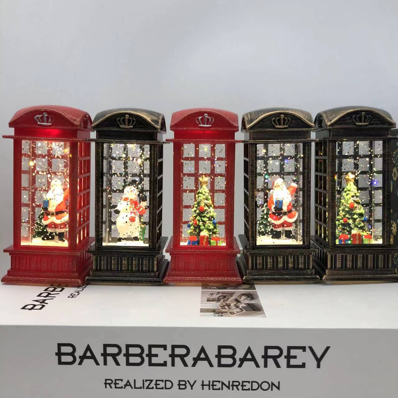 Christmas New Waterflood Telephone Booth Small Wind Light Led Electronic Luminescent Desktop Decoration Christmas Night Light Decoration details Picture