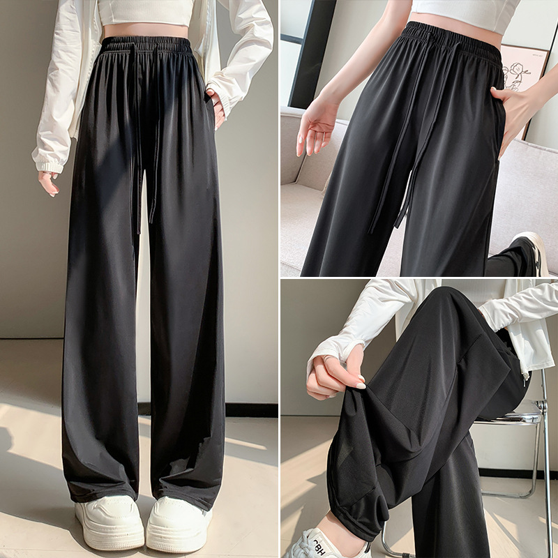Pink Sunblock Pants Women's Summer Thin High Waist Hanging Loose Straight Leg Casual Wide Leg Pants Cool Cool Ice Silk Sports Pants Specification drawing