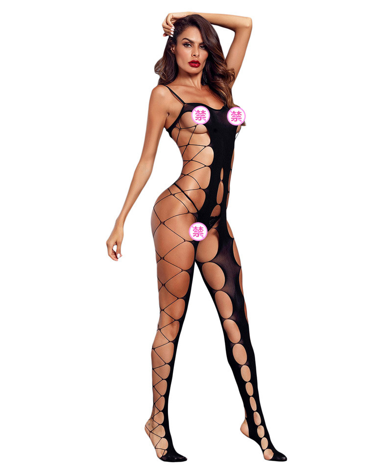 欧美性感大渔网袜情趣内衣丝袜女黑色吊带镂空开档裤连身衣8930