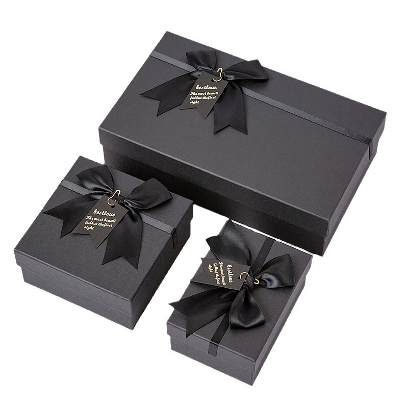 Blog Company's top and bottom cover black bow gift box, creative lipstick packaging box, large birthday gift box, empty box Item Picture