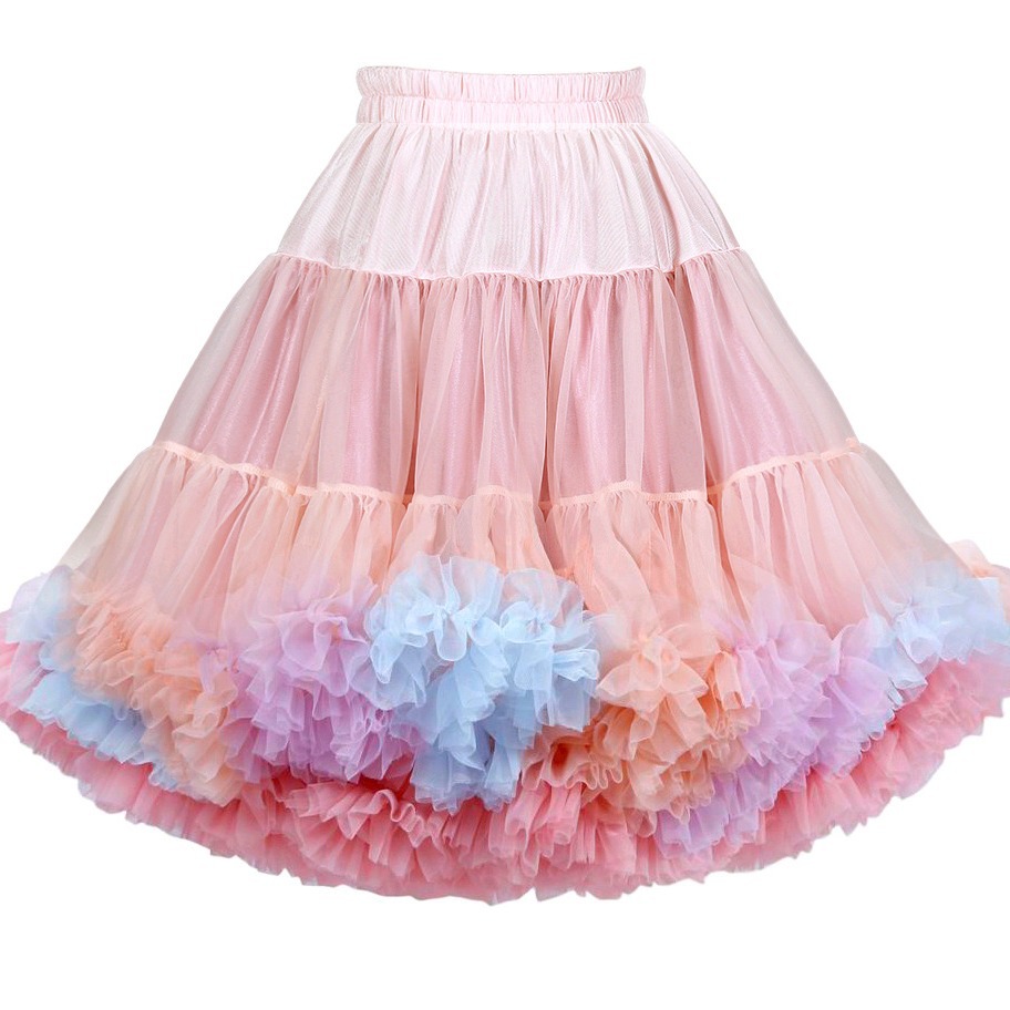 Plus-size TUTU skirt lolita skirt Rainbow Fart parent-child soft yarn Lolita dress cotton candy gauze half skirt full figure